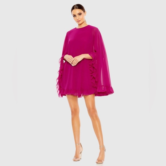Mac Duggal Fuchsia Pink Ruffle Cape Dress l 55407 - Picture 1 of 7